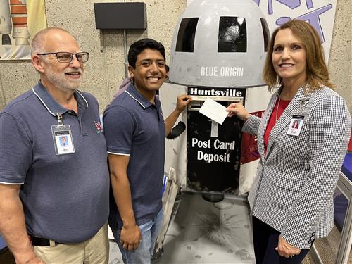 Construction Academy instructor Steven Lanford with Principal Sylvia Lambert and student Benny Miller. "Game On Bob Jones."